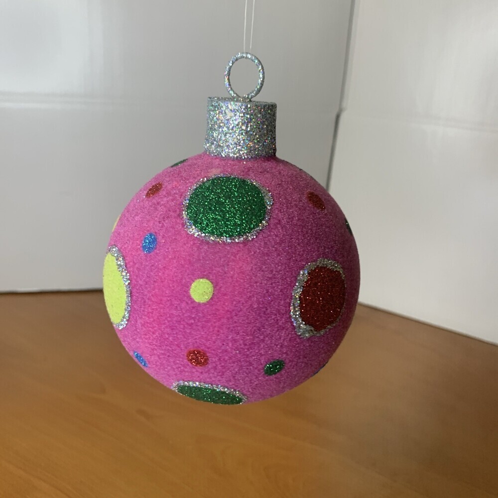 Raz Snowdoodles Christmas Ball 4” Pink Multicolored - Picture 6 of 6